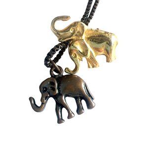 Elephant Necklace and Pin Gold Tone Brass Jewelry Set Cool Jewels